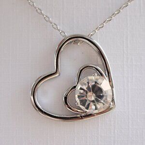 New in Box - Lesa Michele Jewels -Floating Heart Pendant with Swarkovski Crystal